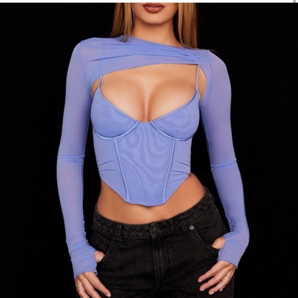 HOUSE OF CB Isabel Cornflower Asymmetric Cutout Corset Top Size S